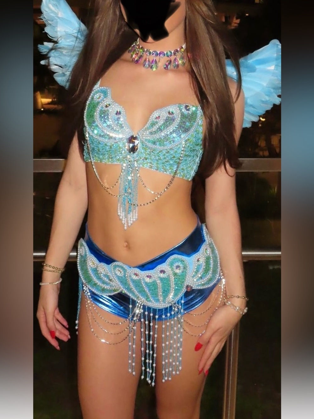 Aqua Sequin Beaded belly dancer/ Rio costume bra size 34